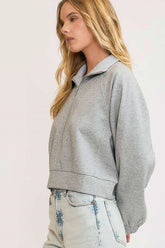 Umgee Full Size Half Zip Cropped Sweatshirt Plus Size OutfitFlow